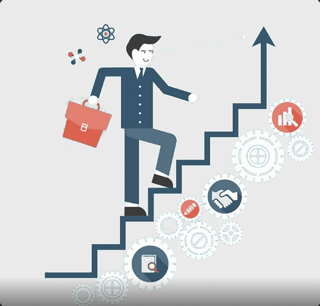 Career growth illustration with person climbing steps