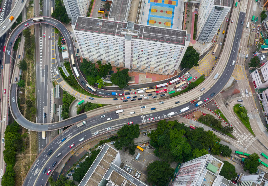 Urban Traffic Intersection aerial view